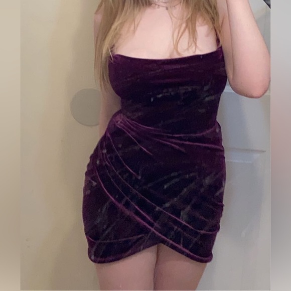 Purple Velvet Homecoming Dinner Dress - Picture 3 of 3